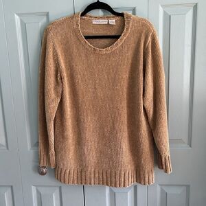 Y2K Stephanie Rogers Tan Chenille Knit Sweater Medium Cozy Vtg